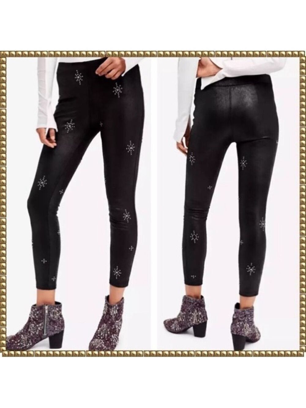 Free People Black Faux Suede Leggings Large NWT